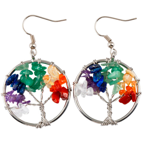 Tree Of Life Wrapped Tumbled Stone Earrings