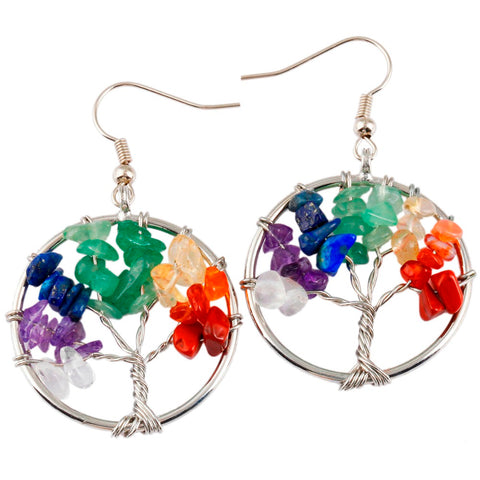 Tree Of Life Wrapped Tumbled Stone Earrings