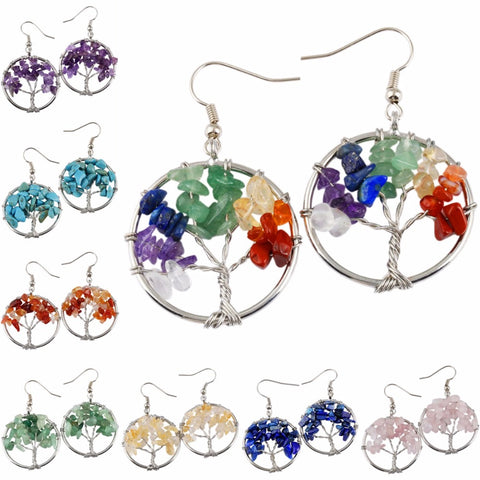 Tree Of Life Wrapped Tumbled Stone Earrings