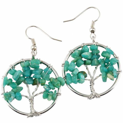 Tree Of Life Wrapped Tumbled Stone Earrings