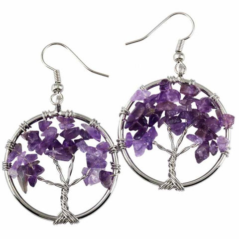 Tree Of Life Wrapped Tumbled Stone Earrings