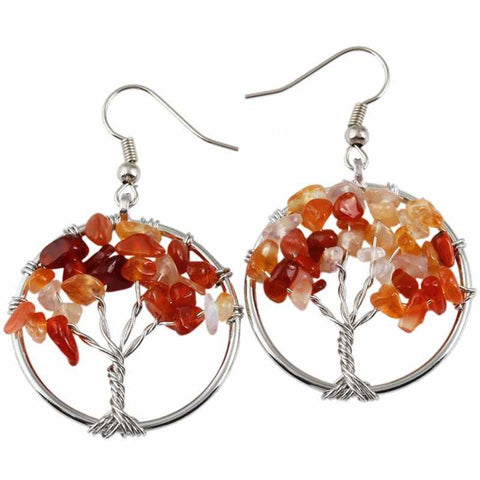 Tree Of Life Wrapped Tumbled Stone Earrings