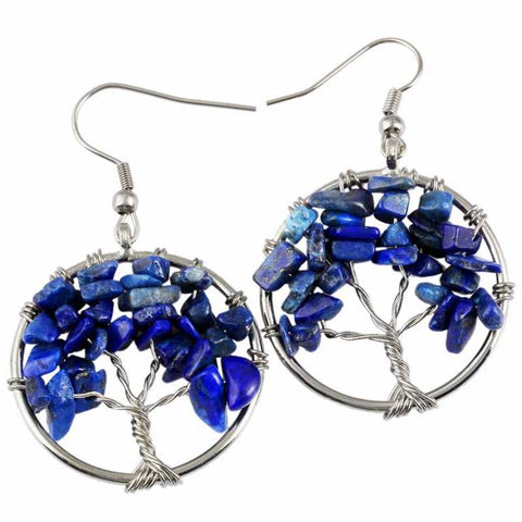 Tree Of Life Wrapped Tumbled Stone Earrings