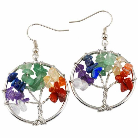 Tree Of Life Wrapped Tumbled Stone Earrings